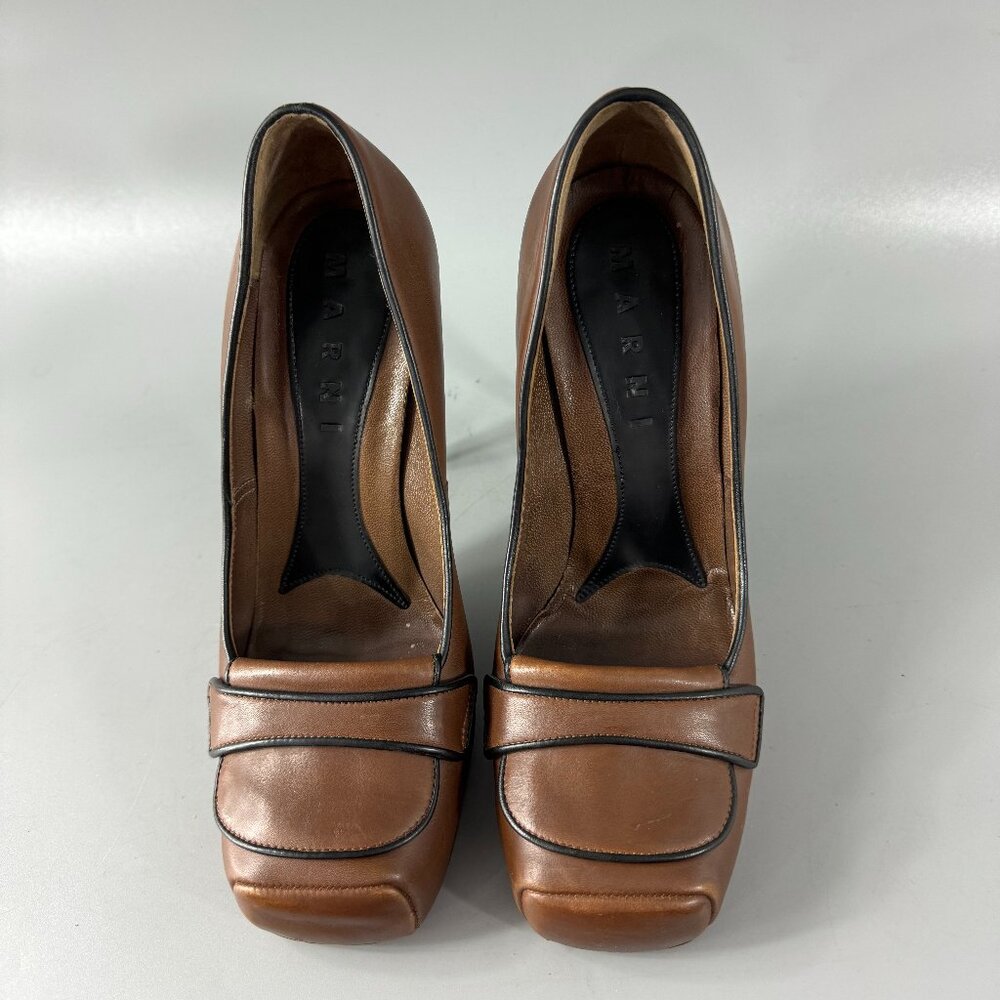Authentic Marni Brown Leather Platform Square Toe… - image 4